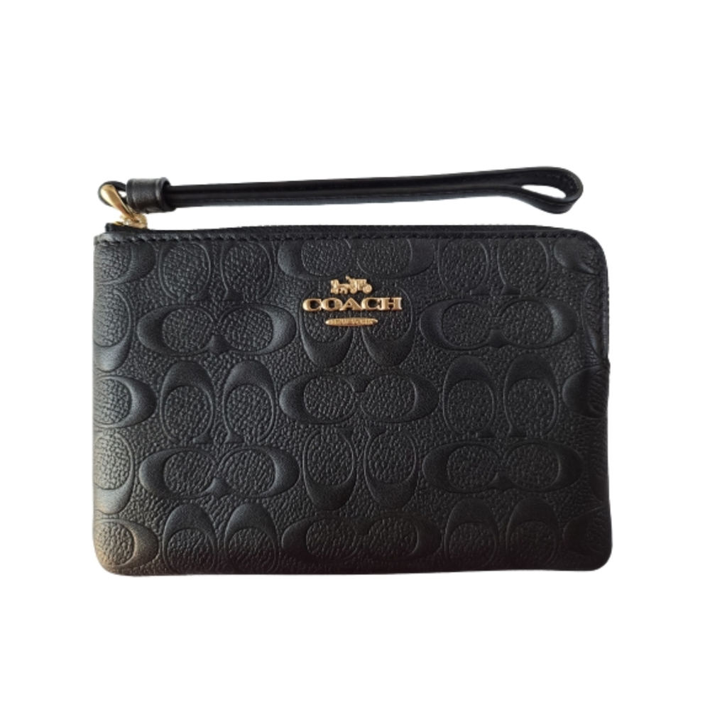 🔴SOLD🔴Coach Black Leather Corner Zip Wristlet NWT NEW